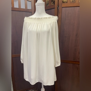 NWT Nicole‎ Miller Artelier Ivory Off The Shoulder Silk Dress Large